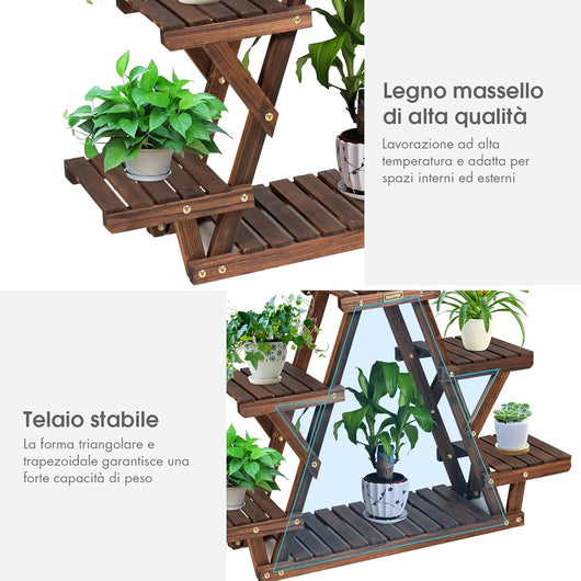Porta Piante da Interno ed Esterno a 6 Livelli, Scaffale per Piante e Fiori a Scala in Legno, Porta Vasi da Balcone, Giardino e Salotto, 99 x 25 x 64,5 cm