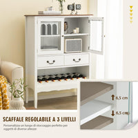 Mobile contenitore indipendente, con 2 porte in vetro temperato, 2 cassetti, portabottiglie aperto, stazione bar ad angolo per sala da pranzo e soggiorno