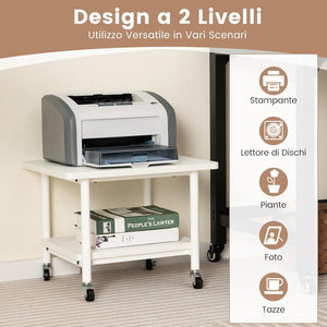 Supporto per Stampante, Carrello Stampante con Ruote Girevoli a 360⁰, Design Rimovibile, Superficie Ampia e Liscia, di Legno e Acciaio, 49 x 40 x 37 cm (Bianco Puro)