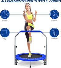 Trampolino per Bambini e Adulti, Tappeto Elastico Pieghevole e Regolabile in 4 Altezze con Maniglia, Capacità di Carico 150 kg