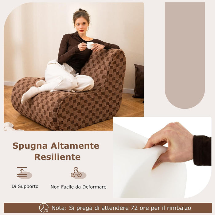 Sedia a Sacco con Pouf, Divano in Spugna ad Alta Elasticità, Fondo Antiscivolo e Copertura in Velluto Lavabile, Comoda Poltrona Pigra per Soggiorno Camera da Letto Sala Lettura (Marrone)
