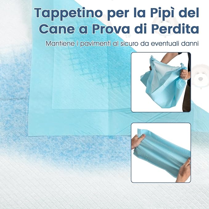 Tappetini Assorbenti per Cani, Tappetini da Interno ed Esterno per Animali Domestici a 6 Strati a Prova di Perdite, Asciugatura Rapida, Monouso per Urine, per Cagnolini (90 x 90 cm)