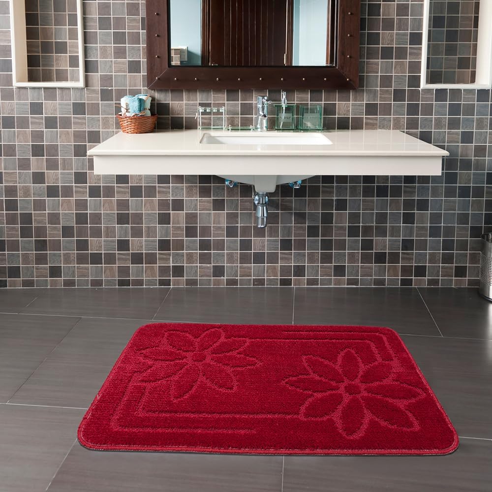 Tappeto Bagno 50x110 cm Tinta Unita Antiscivolo Assorbente Scendiletto Made In Italy Rosso