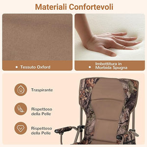 Sedia Pieghevole da Campeggio, Sedia Mare Spiaggia con Portabicchieri e Tasca in Rete, Piedini Regolabili e Borsa di Trasporto, Portata 180 kg, per Pesca, Picinic e Caccia