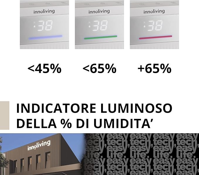 Innoliving Deumidificatore 20L, Modalità Asciugatura, Gas R290 Eco-Friendly, Timer 24h, Digitale, Capiente, Sbrina Autom, Serbatoio 4.3 Litri