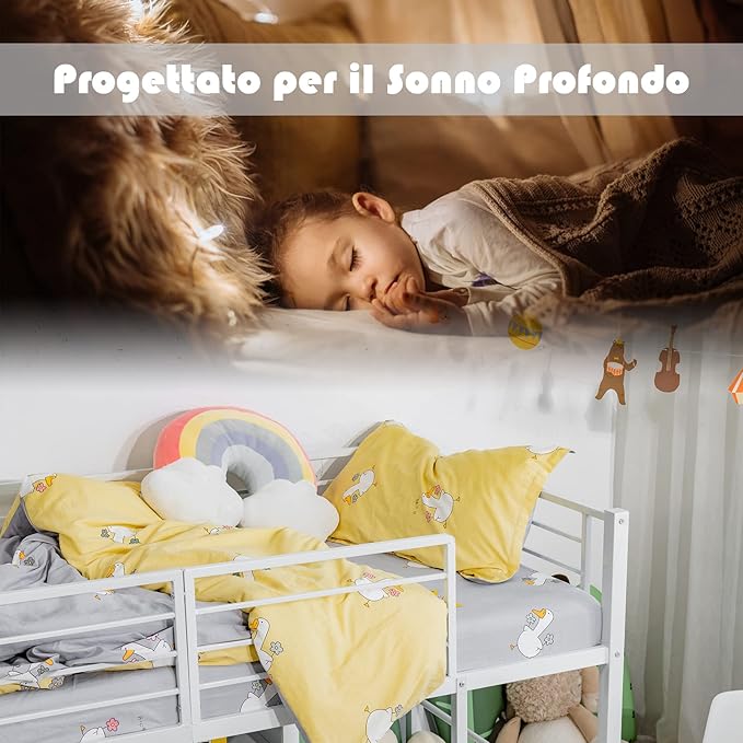 Letto Singolo a Soppalco, Struttura Letto con 4 Barriere di Sicurezza, Scala a 2 Gradini e Scivolo, Mini Struttura del Letto per Bambini, Capacità di Carico 150 kg (Bianco)