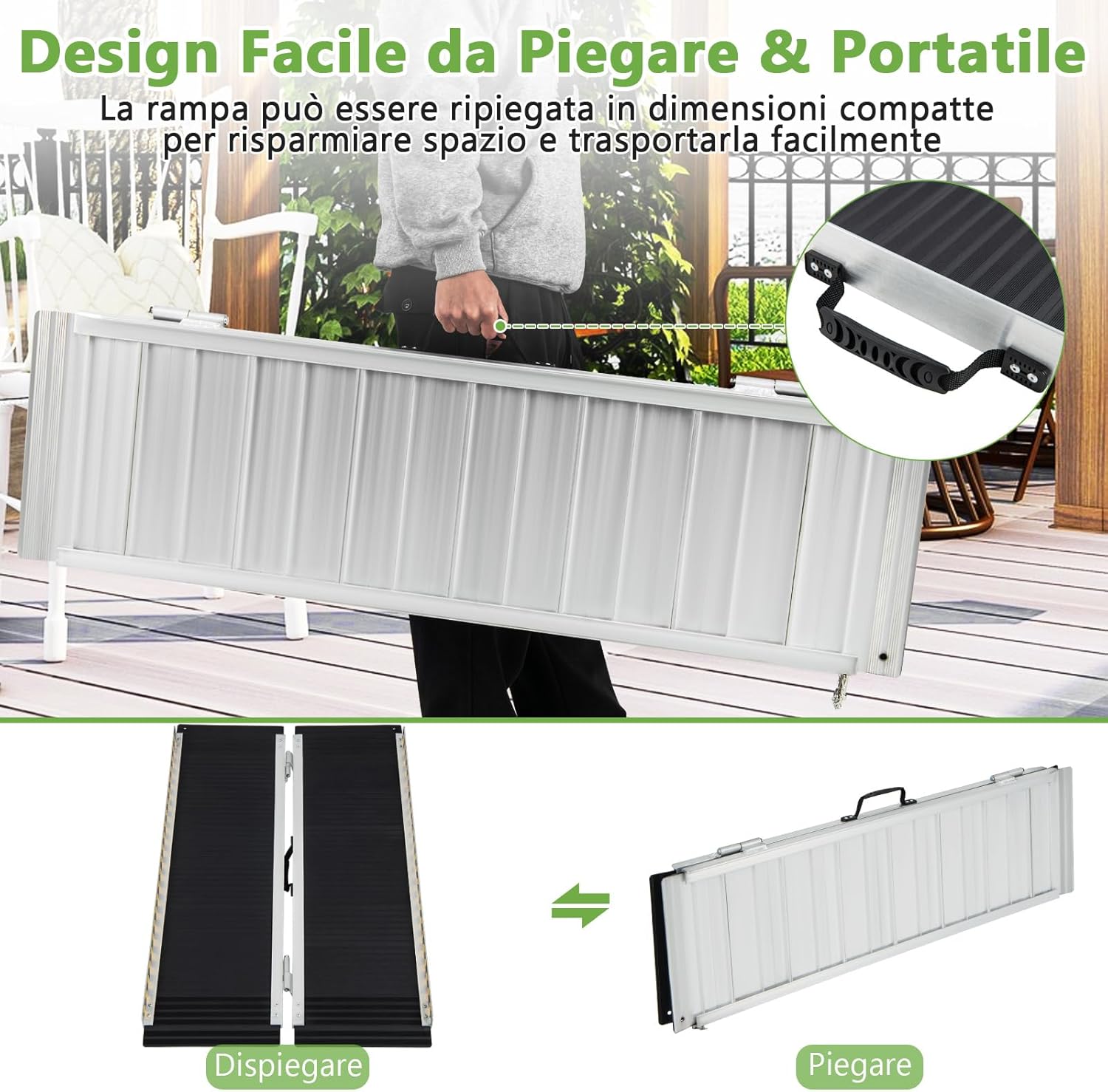 Set di 2 Rampa per Sedie a Rotelle in Alluminio, Rampa Telescopica Pieghevole con Superficie Antiscivolo, Capacità di Carico di 272 kg, per Soglie, Gradini, Scale (122 x 74cm)