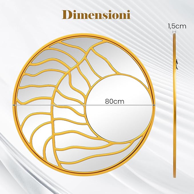 Specchio da Parete 80 cm, Specchio Decorativo da Parete Rotondo con Cornice Irregolare, per Soggiorno, Ingresso Camera da Letto Sala da Pranzo