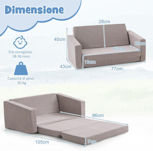Divano Convertibile per Bambini 2-in-1, Poltrona per Bambini con Copertura Morbida e Lavabile in Lavatrice, Divano per Bambini con Funzione Letto, per Bambini 1+ Anni (77 x 43 x 40 cm)