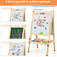 Cavalletto Artistico per Bambini, Cavalletto 3 in 1 con Dobbia Faccia, con Mensola e Rotolo di Carta, Accessori Completi, Cavalletto con Altezza Regolabile per Bambini