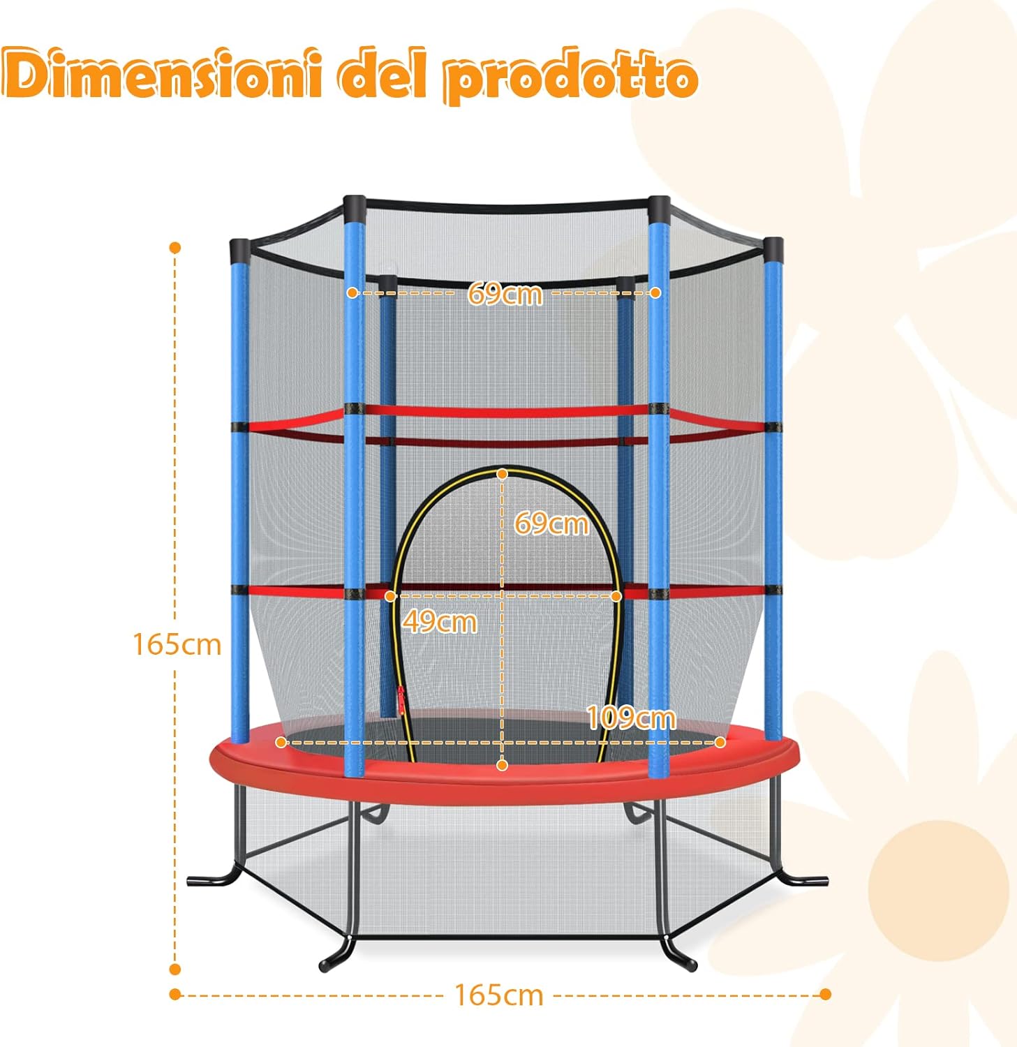 Trampolino Elastico Bambino in Acciaio, Tappeto Elastico Bambini da Esterno e da Interno, con Rete e Cusicnetti Antiscivolo（Blu)