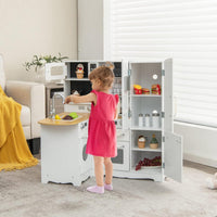 Cucina Giocattolo per Bambini, Cucina per Bambini in Legno con Lavello, Fornelli, Cappa, Telefono, Frigorifero, Lavatrice e Utensili da Cucina, 3 Anni+, Bianco