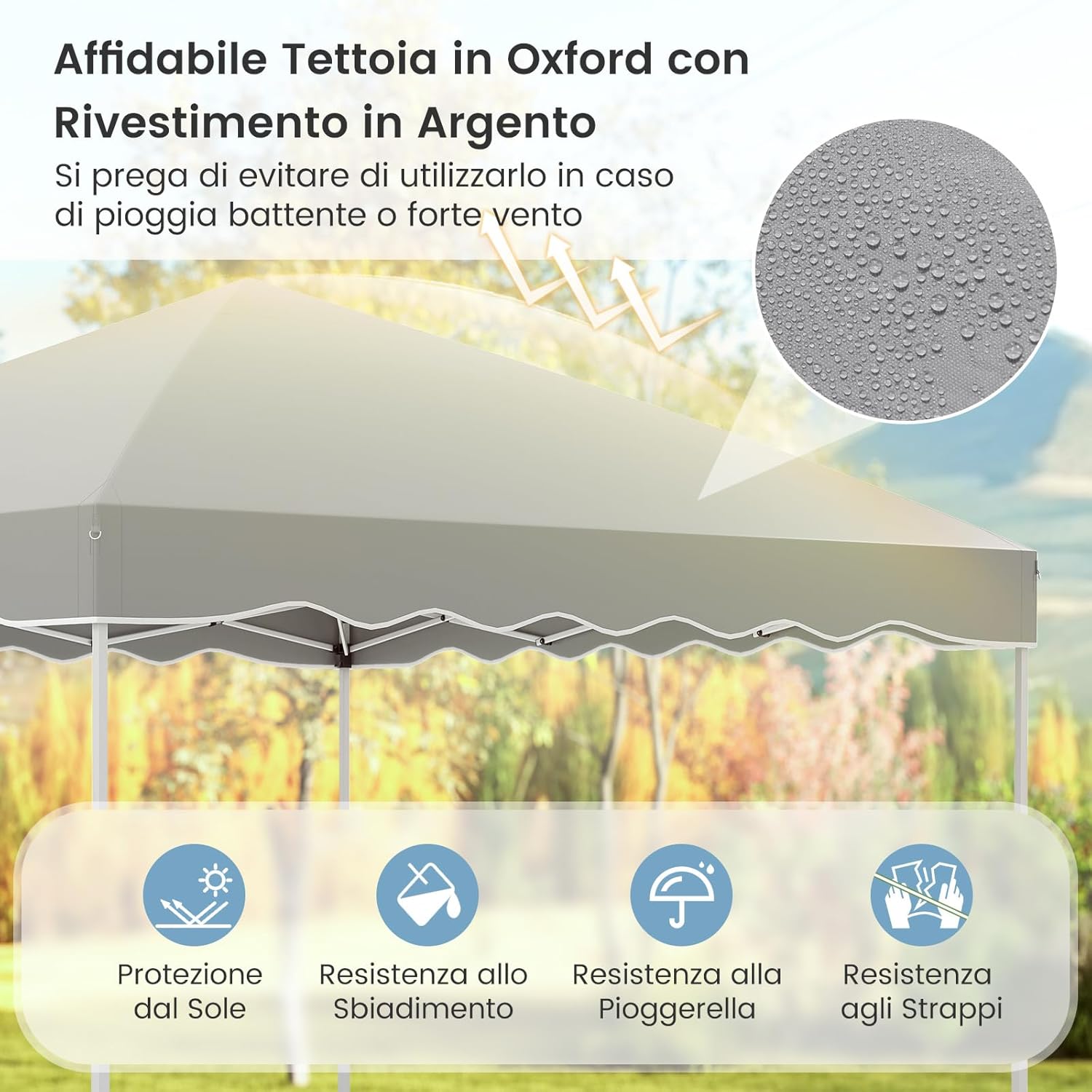 Gazebo Pop-up da Esterno 3 x 3 m, Gazebo Pieghevole con Borsa con Ruote, 8 Picchetti, 4 Ancore, 4 Corde Antivento, 4 Sacchi di Sabbia, Tendone Impermeabile per Eventi Commerciali (Grigio)