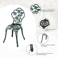 Set Tavolino e Sedie da Giardino, Set da Bistro con Sedie in Alluminio e Ghisa, Mobile da Esterno con Tavolino Rotondo e 2 Sedie, Tavolino Portato 45 kg, Sedia Portata 150 kg (Verde)