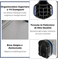 Borsa da Golf Portatile con 14 Divisori Superiori a Tutta Lunghezza, 7 Tasche con Cerniera, Cappuccio Antipioggia, Tracolla, Manico e Portaombrelli, Ideale per Uomini e Donne (blu e grigio)