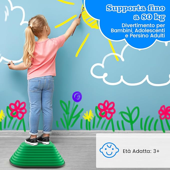 Pietre di Bilanciamento per Bambini 3+ Anni, Pietre Impilabili Antiscivolo da Interno/Esterno, Stepping Stones per Promuove la Coordinazione dell'Equilibrio e la Forza