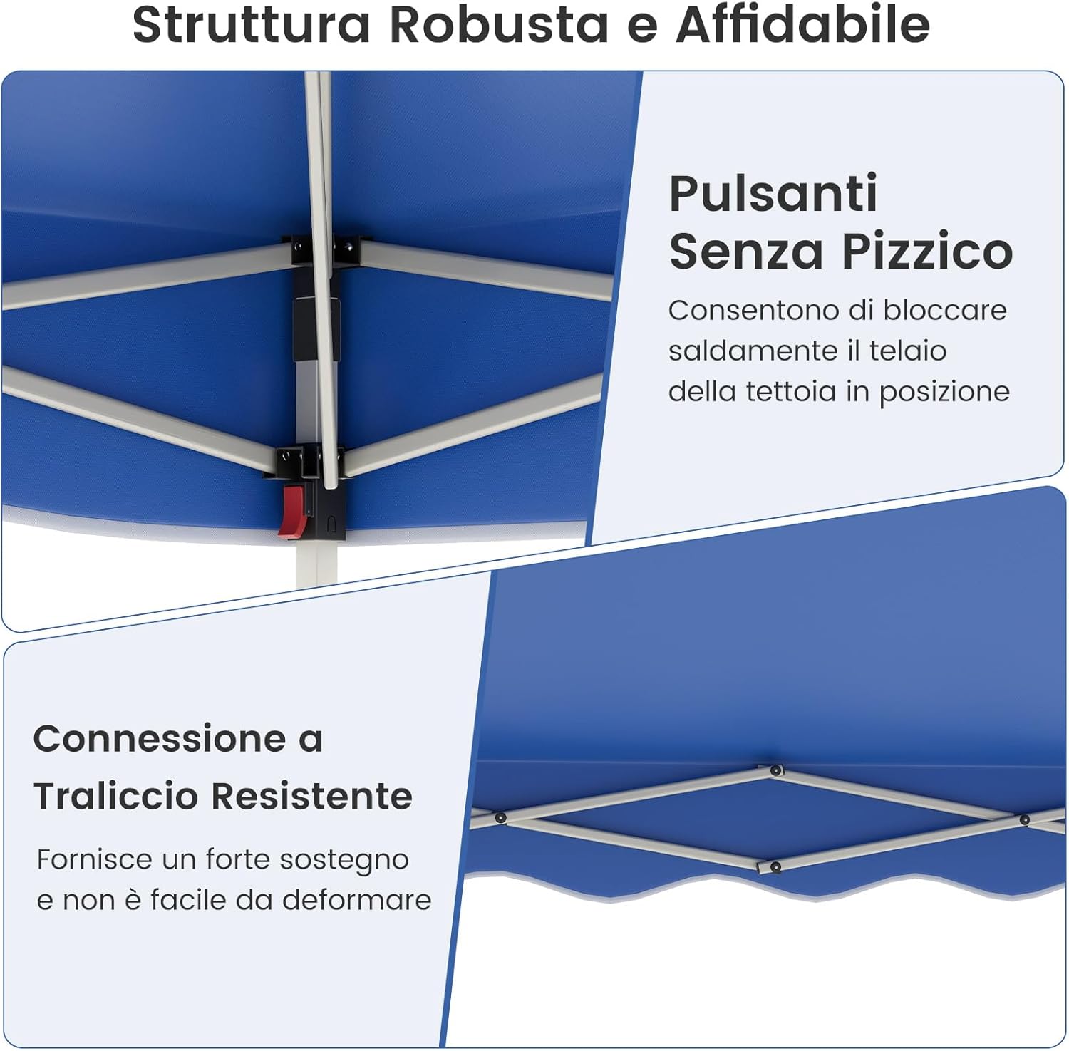 Gazebo Pop-up da Esterno 3 x 3 m, Gazebo Pieghevole con Borsa con Ruote, 8 Picchetti, 4 Ancore, 4 Corde Antivento, 4 Sacchi di Sabbia, Tendone Impermeabile per Eventi Commerciali (Blu)