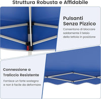 Gazebo Pop-up da Esterno 3 x 3 m, Gazebo Pieghevole con Borsa con Ruote, 8 Picchetti, 4 Ancore, 4 Corde Antivento, 4 Sacchi di Sabbia, Tendone Impermeabile per Eventi Commerciali (Blu)