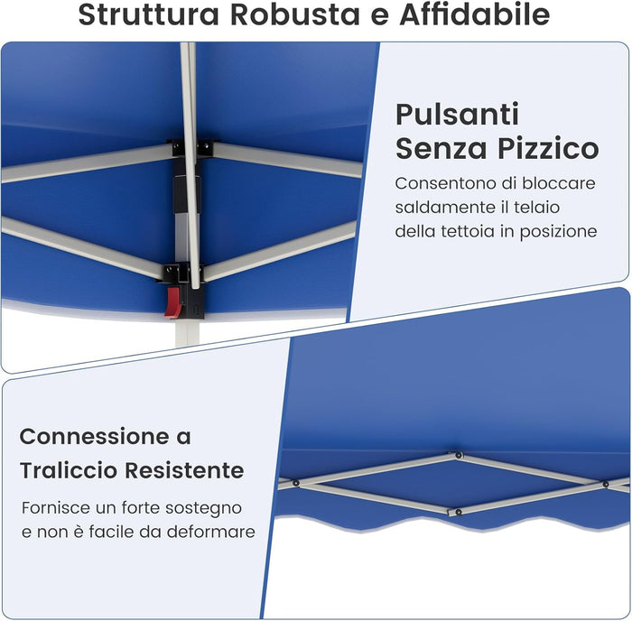 Gazebo Pop-up da Esterno 3 x 3 m, Gazebo Pieghevole con Borsa con Ruote, 8 Picchetti, 4 Ancore, 4 Corde Antivento, 4 Sacchi di Sabbia, Tendone Impermeabile per Eventi Commerciali (Blu)