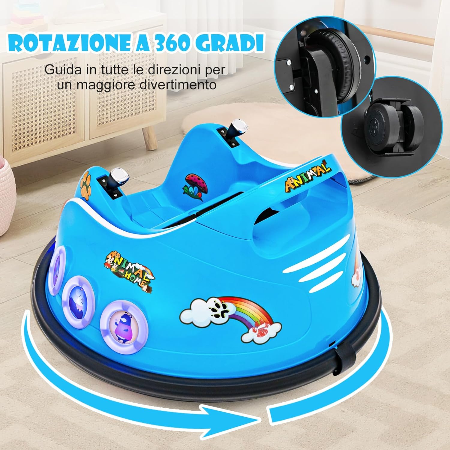 12V Autoscontro Elettrico per Bambini, Macchina Elettrica per Bambini con Design Girevole a 360° Telecomando Luci Musica, Macchina Cavalcabile per Bambini 37-96 Mesi (Blu)