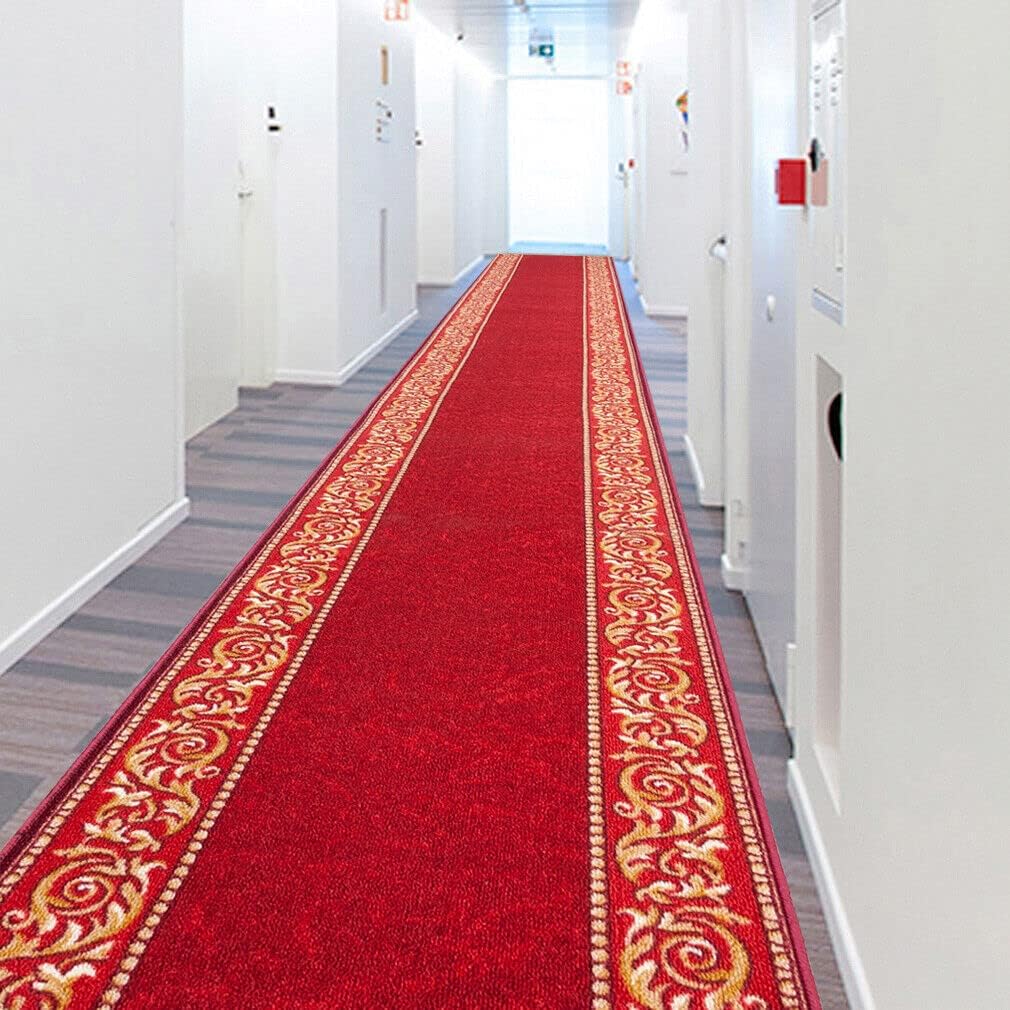 Passatoia Scala Bordata 67x500 cm Ingresso Corridoio Tappeto Cucina Gradini Stile Barocco Bordeaux