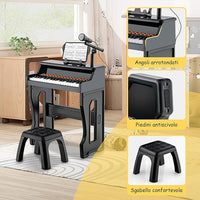 Set Pianoforte Elettrico per Bambini a 37 Tasti, Tastiera Digitale con Microfono Regolabile, Supporto per Spartiti Rimovibile, Funzioni di Record e Playback, per Bambini 3+ Anni (Nero)