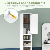 Armadio da Terra Alto, Mobile Colonna Bagno con 2 Ante 1 Cassetto e 5 Ripiani Regolabili, Mobile Bagno Salvaspazio per Bagno Soggiorno Camera da Letto, 20x20x180cm (Bianco)