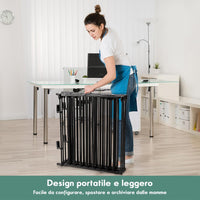 Cancelletto Pieghevole in Ferro per Camino e Scale, Cancello con 6 Pannelli per Bambini, Cani e Gatti, Barriera Protettiva da Interno ed Esterno, 2 Colori Disponibili, 380 x 74,5cm (Nero)