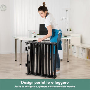 Cancelletto Pieghevole in Ferro per Camino e Scale, Cancello con 6 Pannelli per Bambini, Cani e Gatti, Barriera Protettiva da Interno ed Esterno, 2 Colori Disponibili, 380 x 74,5cm (Nero)