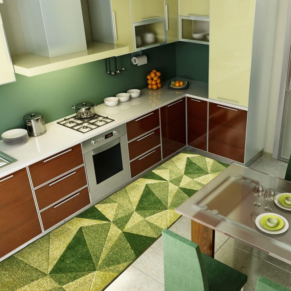 Tappeto Cucina Tessitura Piatta Effetto 3D Antiscivolo Corridoio Bagno Verde 50x80 cm