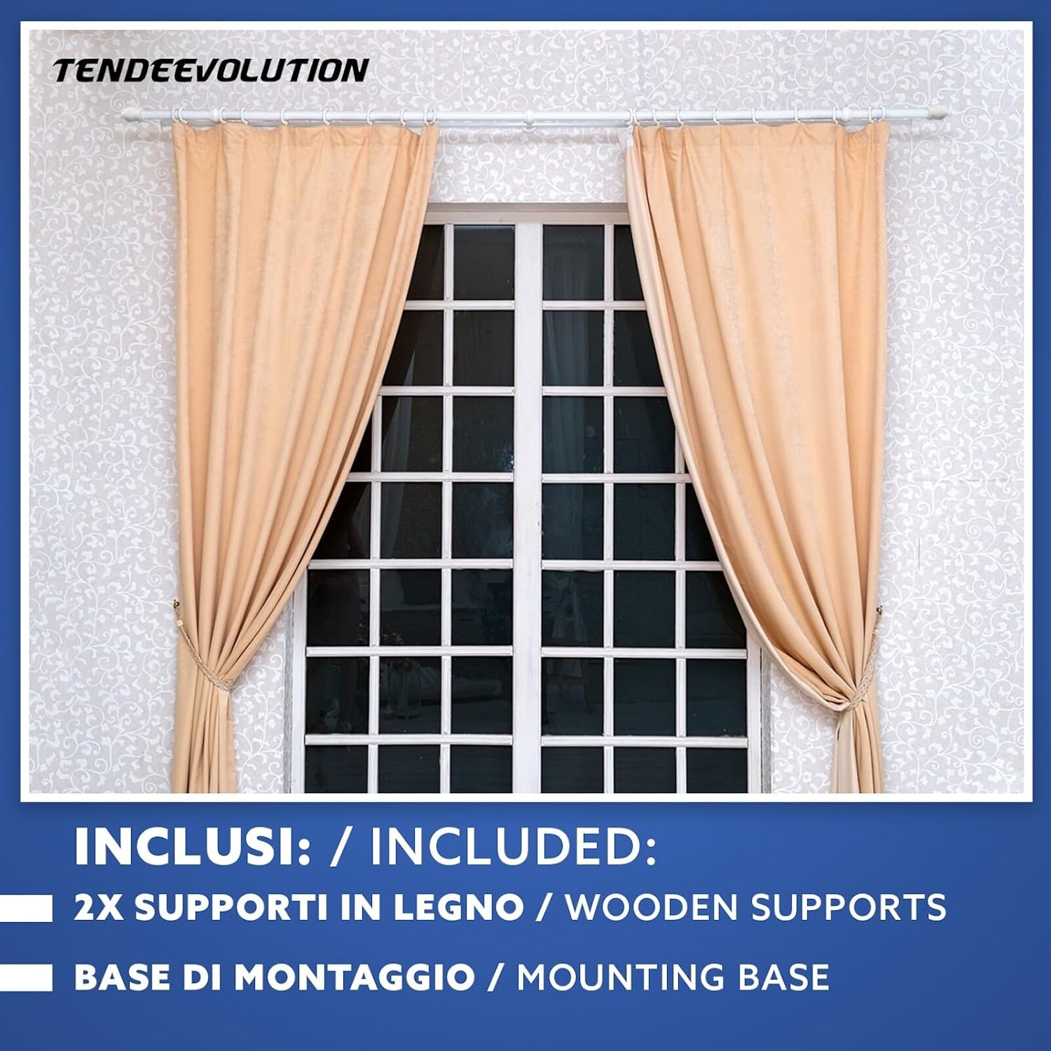 Coppia di Supporti per Bastone Tende in Legno, Diametro 35mm, Colore Olmo, Lunghezza 10cm, 100% Legno di Alta Qualità, Made in Italy