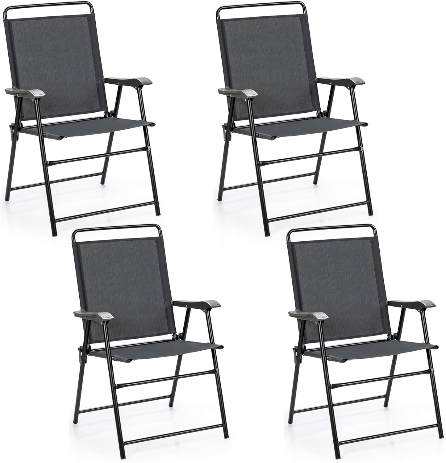 Set di 4 Sedie Pieghevoli da Esterno, Poltrona Portatile con Braccioli e Poggia Piedi, Tessuto Traspirante, Piedini Antiscivolo, per Patio, Giardino