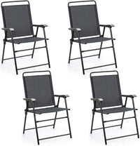 Set di 4 Sedie Pieghevoli da Esterno, Poltrona Portatile con Braccioli e Poggia Piedi, Tessuto Traspirante, Piedini Antiscivolo, per Patio, Giardino