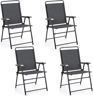 Set di 4 Sedie Pieghevoli da Esterno, Poltrona Portatile con Braccioli e Poggia Piedi, Tessuto Traspirante, Piedini Antiscivolo, per Patio, Giardino