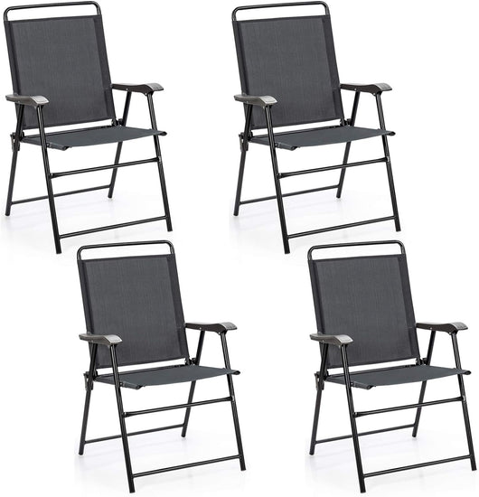 Set di 4 Sedie Pieghevoli da Esterno, Poltrona Portatile con Braccioli e Poggia Piedi, Tessuto Traspirante, Piedini Antiscivolo, per Patio, Giardino