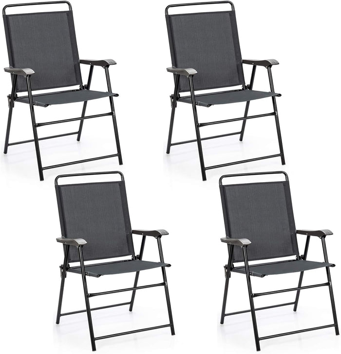 Set di 4 Sedie Pieghevoli da Esterno, Poltrona Portatile con Braccioli e Poggia Piedi, Tessuto Traspirante, Piedini Antiscivolo, per Patio, Giardino