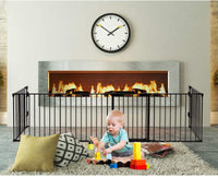 Cancelleto di Sicurezza, Barriera Protettiva per Camino Bambini Animali Domestici Scale, Pieghevole, Inclussa Una Porta e 8 Elementi Laterali, in Ferro, 500x 74,5cm (Nero)