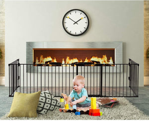 Cancelleto di Sicurezza, Barriera Protettiva per Camino Bambini Animali Domestici Scale, Pieghevole, Inclussa Una Porta e 8 Elementi Laterali, in Ferro, 500x 74,5cm (Nero)