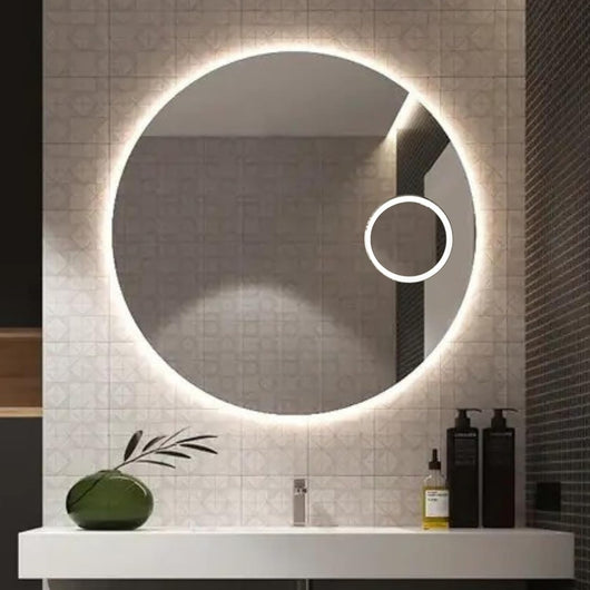 Specchio Rotondo 80 cm GENIUS con Ingranditore Integrato, Specchio Bagno Led Personalizzabile, Led 4000K, Specchiera Bagno Made in Italy
