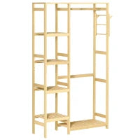 Appendiabiti da Terra in Legno di Bambù, Attaccapanni con Mensole Laterali per Ingresso e Camera da Letto, 90x30x155cm