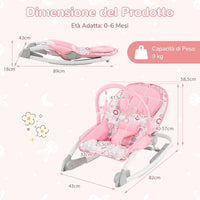 2-in-1 Sdraietta per Bambini, Sdraietta per Neonati Portatile con Schienale Regolabile a 3 Livelli, Sdraietta Pieghevole con Giocattoli, con Cintura di Sicurezza, per Bambini 0-6 Mesi (Rosa)