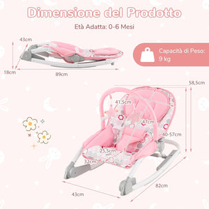 2-in-1 Sdraietta per Bambini, Sdraietta per Neonati Portatile con Schienale Regolabile a 3 Livelli, Sdraietta Pieghevole con Giocattoli, con Cintura di Sicurezza, per Bambini 0-6 Mesi (Rosa)