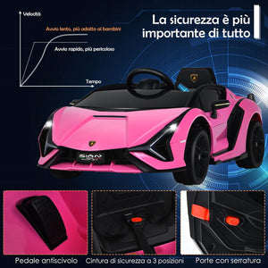 Macchina Elettrica Lamborghini per Bambini da 12V, Veicolo Elettrico Cavalcabile con Luci LED MP3 Telecomando, Fino a 5km/h, +3 Anni (Rosa)