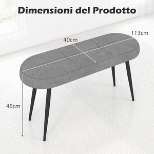 Panca Scarpiera da 113 cm, Panca da Ingresso con Cuscino Imbottito in Spugna e Gambe Metalliche Solide, Panca Fondo Letto per Soggiorno Camera da Letto, Carico 300 kg (Grigio)