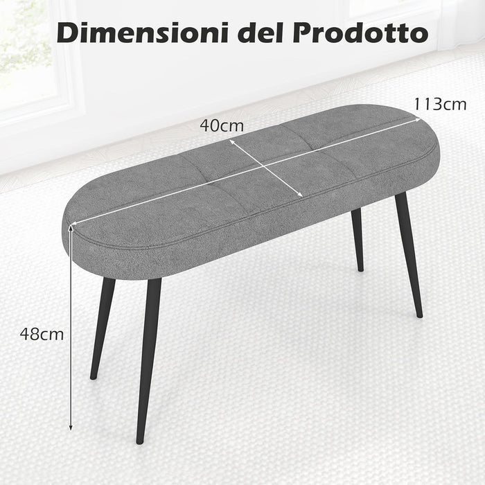 Panca Scarpiera da 113 cm, Panca da Ingresso con Cuscino Imbottito in Spugna e Gambe Metalliche Solide, Panca Fondo Letto per Soggiorno Camera da Letto, Carico 300 kg (Grigio)