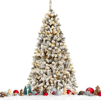 Albero di Natale Innevato 180/225 cm, Albero di Natale con 250/450 Luci a LED Bianco Caldo, 600/1010 Rami Folti e Base Metallica, Ideale per Casa, Ufficio e Negozio (180 CM)