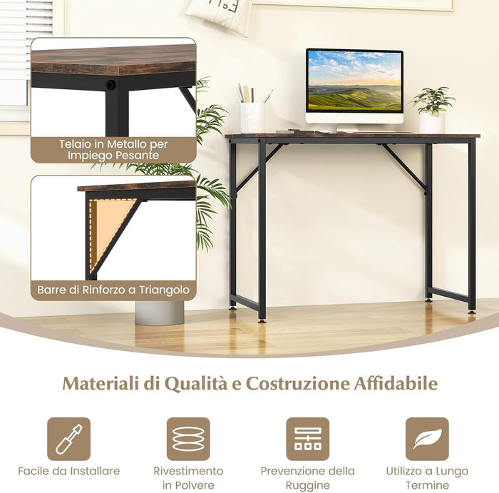 Scrivania per Computer 100 x 50 x 77 cm, Scrivania Moderna e Salvaspazio in Metallo Resistente con Piedini Regolabili, Scrivania Versatile per Casa e Ufficio (Marrone)