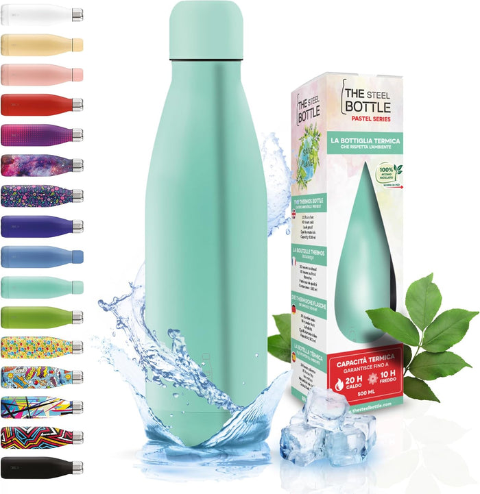 The Steel Bottle Bottiglia termica in Acciaio Inox Capacità 500 ml Chiusura Ermetica - Acqua Marine