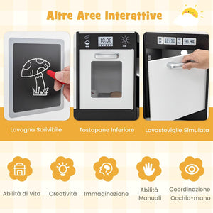 Set di Cucina Giocattolo per Bambini, con Suoni e Luci Divertenti, Lavabo, Forno a Microonde, Macchina del ghiaccio e Lavastoviglie, Lavagna, Ideale per Bambini 3 Anni+ (Caffè)