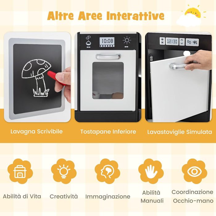 Set di Cucina Giocattolo per Bambini, con Suoni e Luci Divertenti, Lavabo, Forno a Microonde, Macchina del ghiaccio e Lavastoviglie, Lavagna, Ideale per Bambini 3 Anni+ (Caffè)
